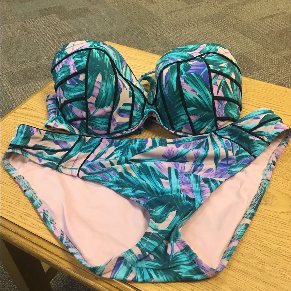 Shade & Shore bikini tropical purple turquoise XL